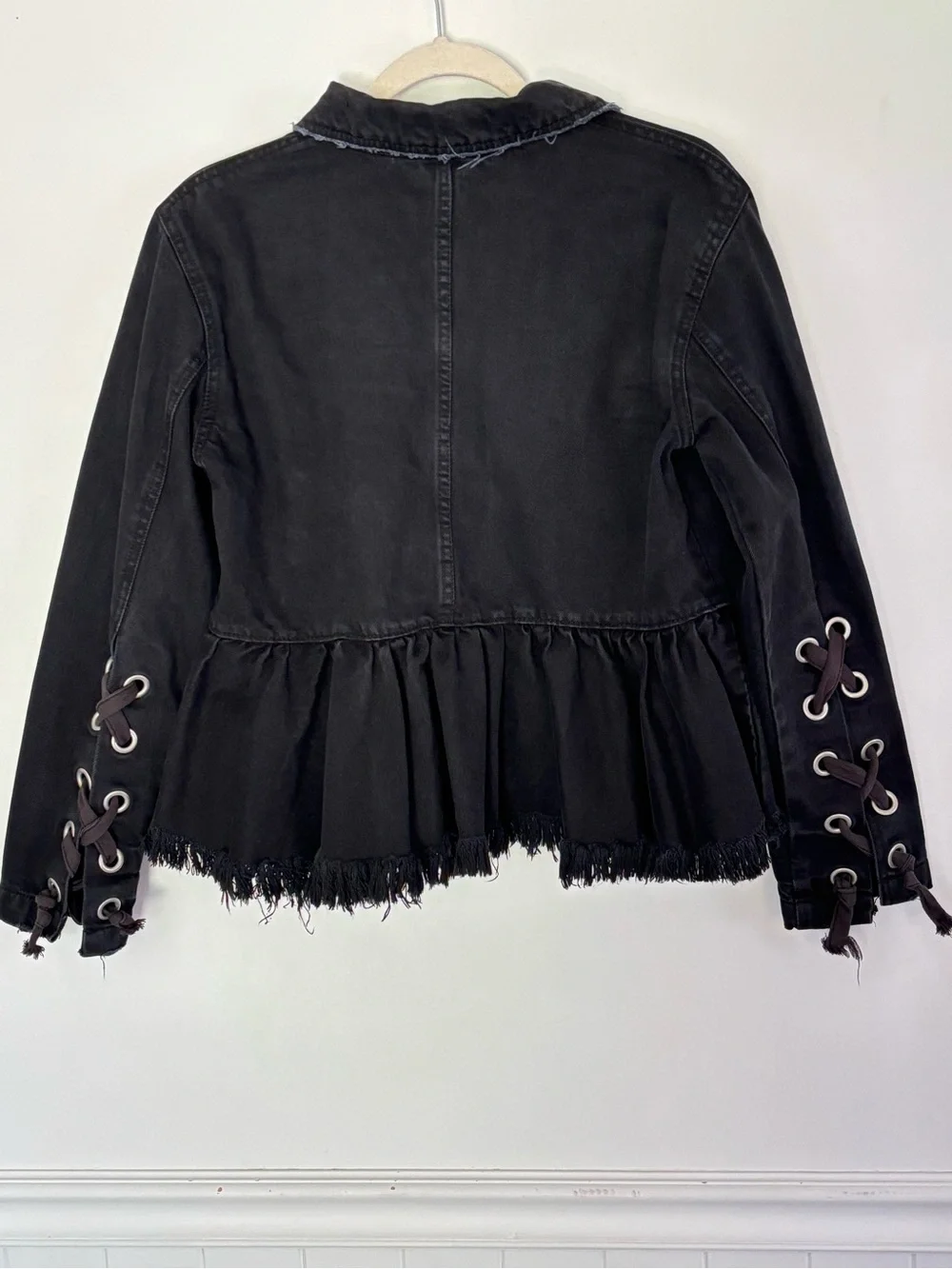 Free People Willow Black Denim Peplum Jacket Size XS-Small Grunge Whimsigoth A93 - Picture 11 of 16